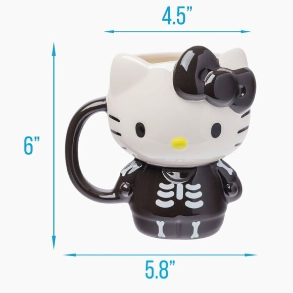 Sanrio Hello Kitty Halloween Skeleton Ceramic Mug Set of 2 Black White NEW - Picture 9 of 9